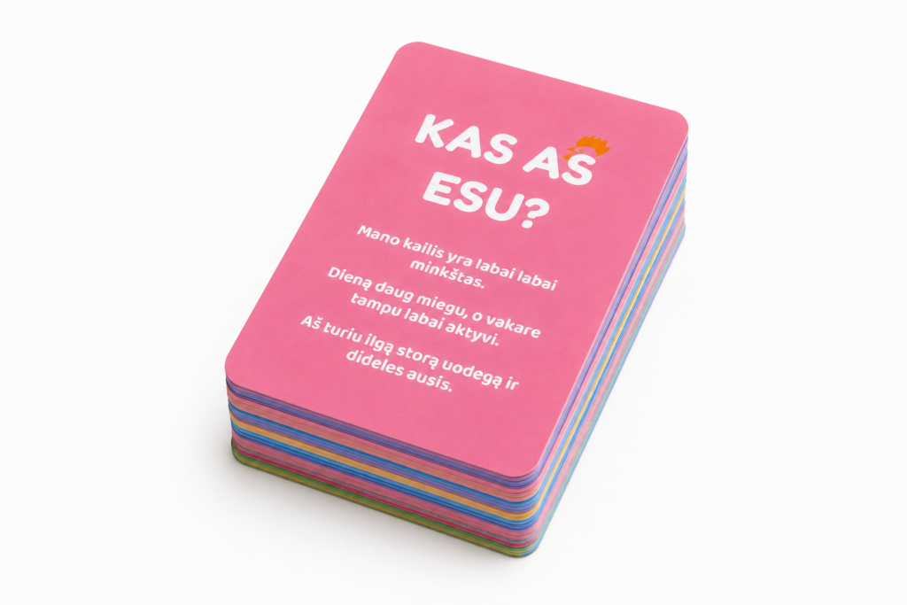 „Kas aš esu?“ – Ūkio gyvūnų spėjimo žaidimo kortelės