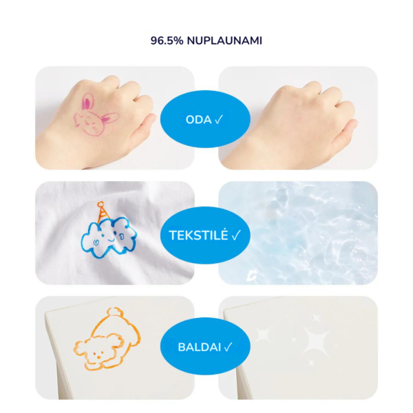Mideer Dvipusiai nuplaunami markeriai / flomasteriai – 12 spalvų