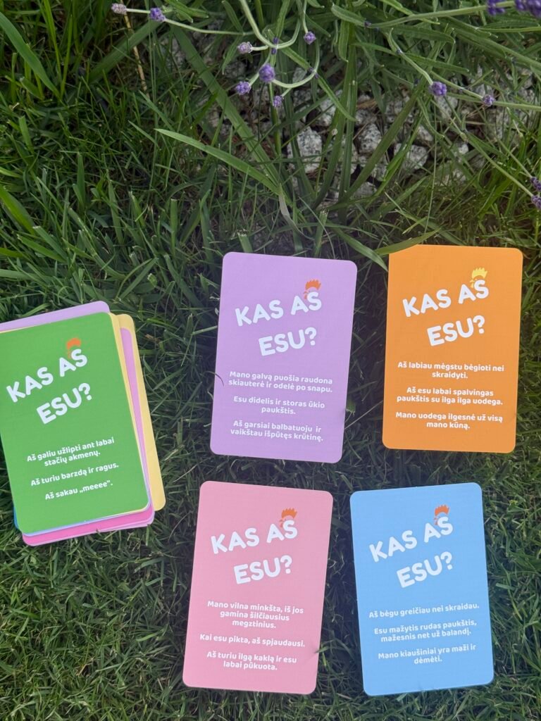 „Kas aš esu?“ – Ūkio gyvūnų spėjimo žaidimo kortelės