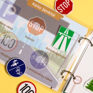 Kelionės automobiliu daugkartinė užimtumo knygelė (2-5 m. vaikams)