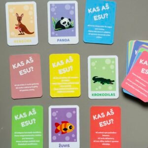 „Kas aš esu?“ – Gyvūnų spėjimo žaidimo kortelės