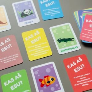 „Kas aš esu?“ – Gyvūnų spėjimo žaidimo kortelės