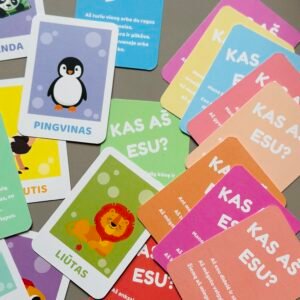 „Kas aš esu?“ – Gyvūnų spėjimo žaidimo kortelės