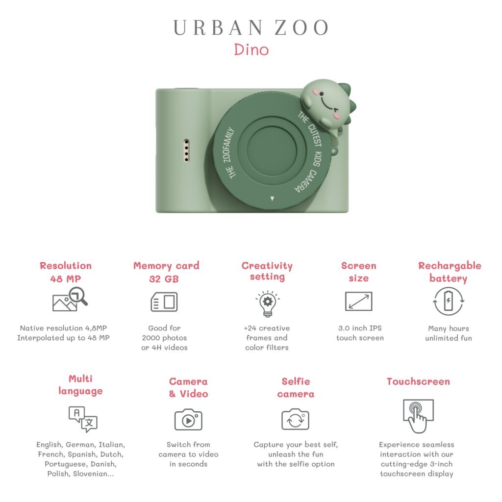 The Zoo Family Urban Zoo - Dino Green vaikiškas fotoaparatas dinozauras