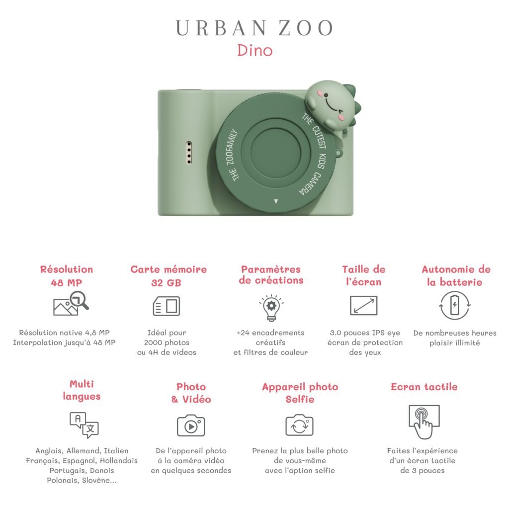 The Zoo Family Urban Zoo - Dino Green vaikiškas fotoaparatas dinozauras