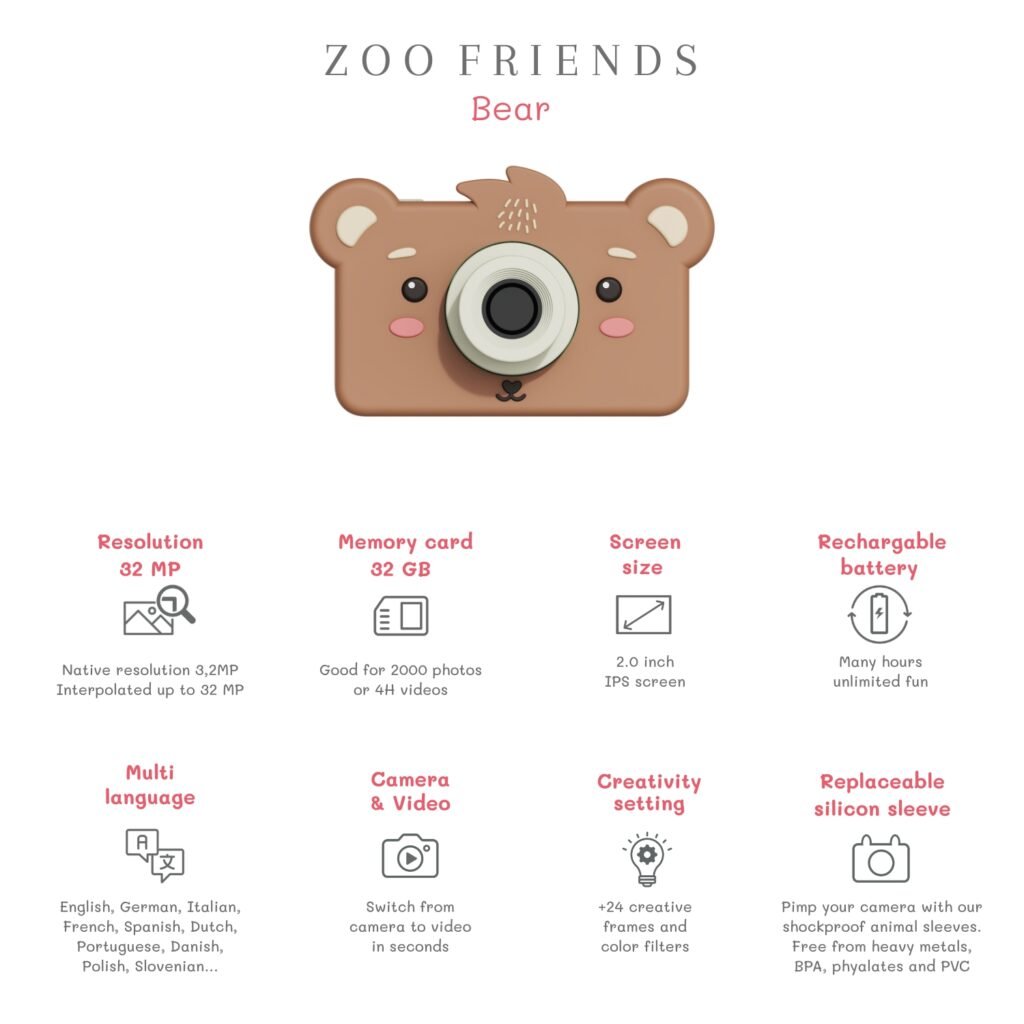 The Zoo Family Zoo Friends - Bear vaikiškas fotoaparatas meškutis