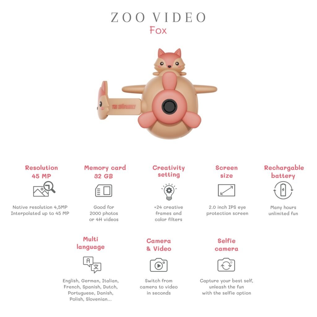 The Zoo Family Zoo Video - Fox vaikiška video kamera lapė