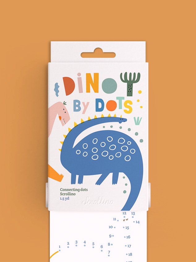 Scrollino Dino by Dots taškų jungimo ir spalvinimo knyga ritinys