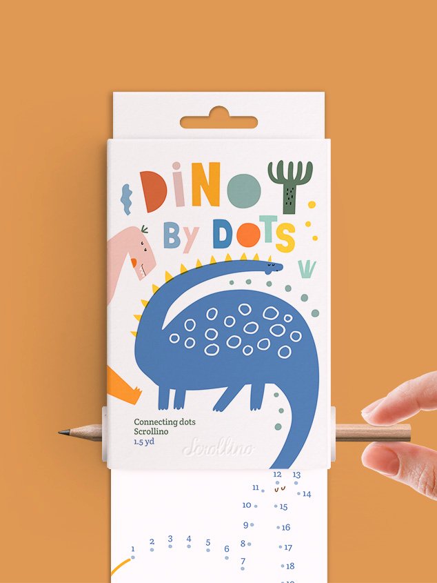 Scrollino Dino by Dots taškų jungimo ir spalvinimo knyga ritinys