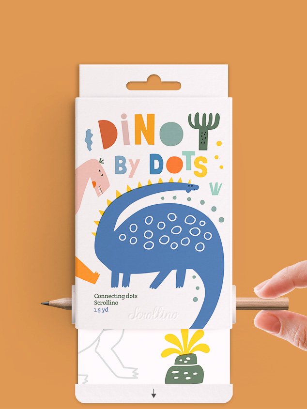 Scrollino Dino by Dots taškų jungimo ir spalvinimo knyga ritinys