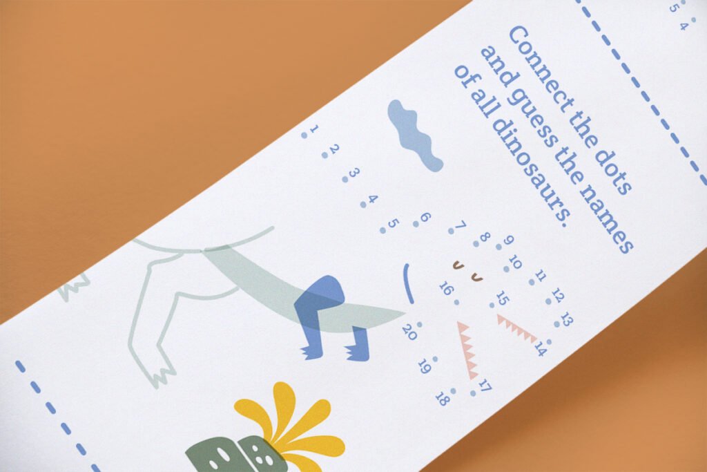 Scrollino Dino by Dots taškų jungimo ir spalvinimo knyga ritinys