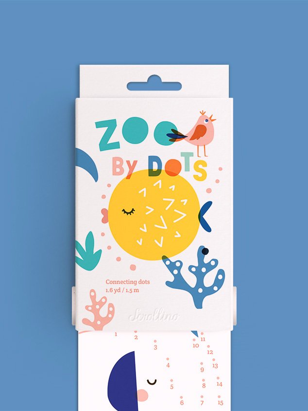 Scrollino Zoo by Dots taškų jungimo ir spalvinimo knyga ritinys