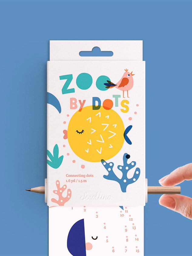Scrollino Zoo by Dots taškų jungimo ir spalvinimo knyga ritinys