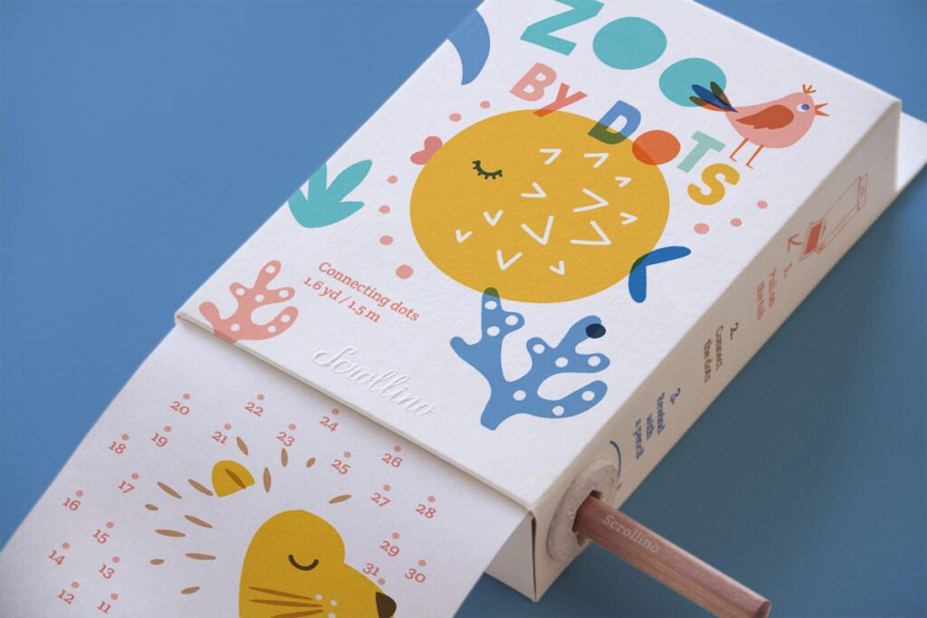 Scrollino Zoo by Dots taškų jungimo ir spalvinimo knyga ritinys
